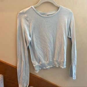 Blue Sweater Cinched at Waist